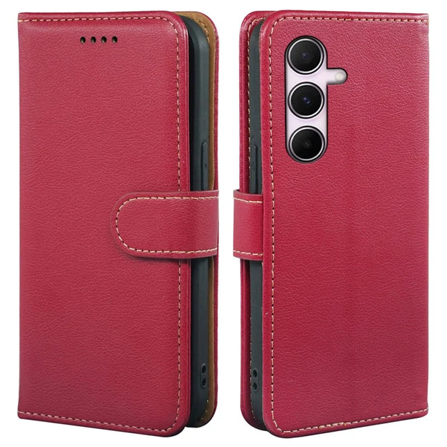 For Samsung Galaxy A06s Leather Case Litchi Texture Wallet RFID Blocking Phone Cover - Red