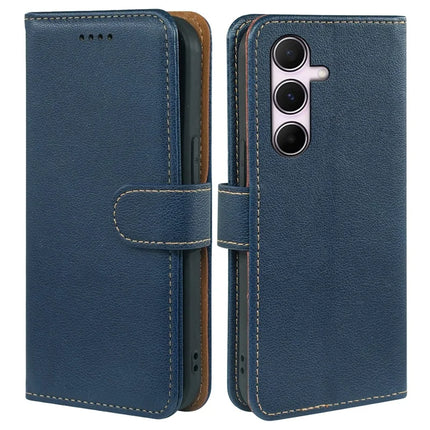 For Samsung Galaxy A06s Leather Case Litchi Texture Wallet RFID Blocking Phone Cover - Blue