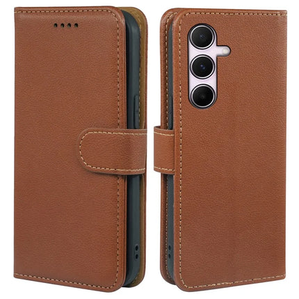 For Samsung Galaxy A06s Leather Case Litchi Texture Wallet RFID Blocking Phone Cover - Brown