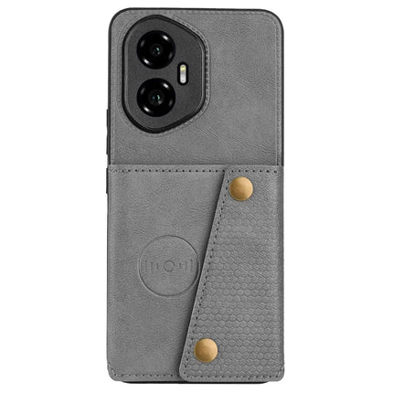 For Honor 300 Case with Card Slots Kickstand Leather + TPU Phone Cover - Grey