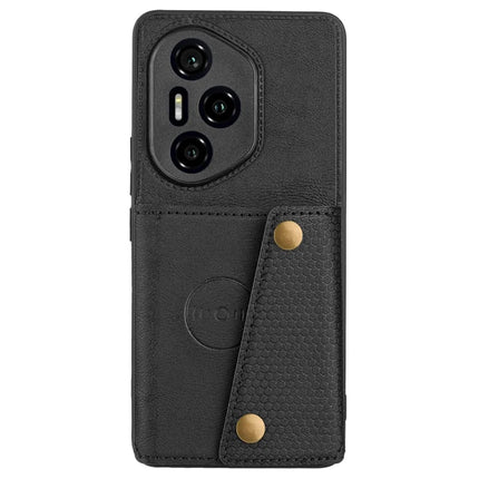 For Honor 300 Pro Case with Card Slots Kickstand Leather + TPU Phone Cover - Black