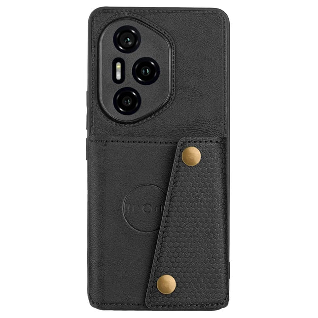 For Honor 300 Pro Case with Card Slots Kickstand Leather + TPU Phone Cover - Black