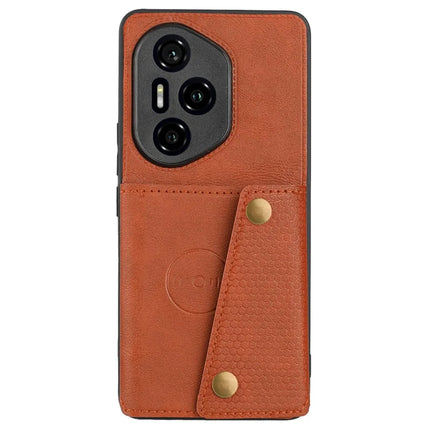 For Honor 300 Pro Case with Card Slots Kickstand Leather + TPU Phone Cover - Brown