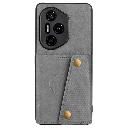 For Honor 300 Pro Case with Card Slots Kickstand Leather + TPU Phone Cover - Grey