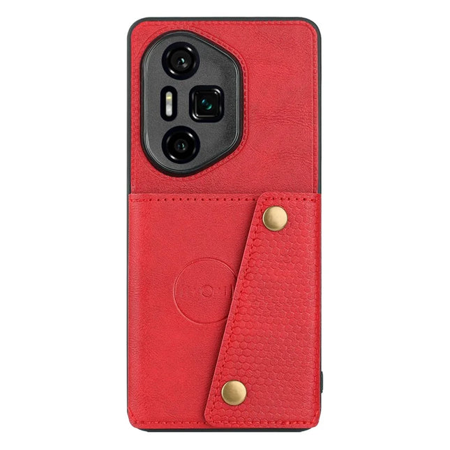 For Honor 300 Ultra Case with Card Slots Kickstand Leather + TPU Phone Cover - Red