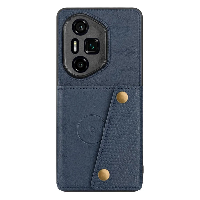For Honor 300 Ultra Case with Card Slots Kickstand Leather + TPU Phone Cover - Blue