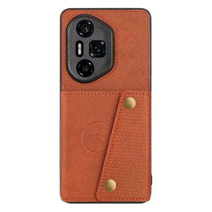 For Honor 300 Ultra Case with Card Slots Kickstand Leather + TPU Phone Cover - Brown
