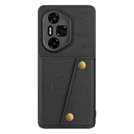 For Honor 300 Ultra Case with Card Slots Kickstand Leather + TPU Phone Cover - Black