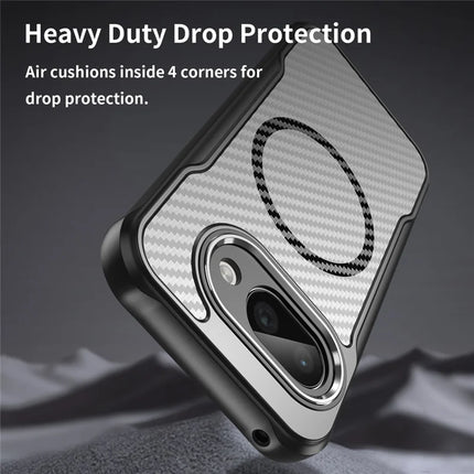 For Google Pixel 9a Case Compatible with MagSafe Hybrid Phone Cover Carbon Fiber