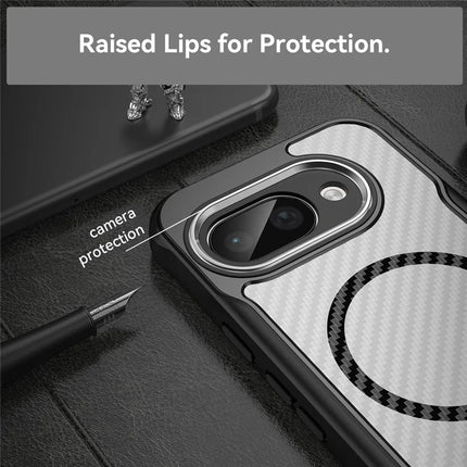 For Google Pixel 9a Case Compatible with MagSafe Hybrid Phone Cover Carbon Fiber
