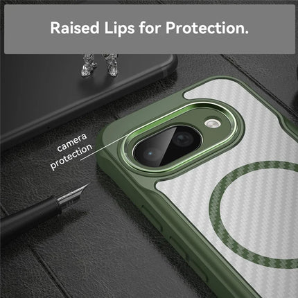 For Google Pixel 9a Case Compatible with MagSafe Hybrid Phone Cover Carbon Fiber