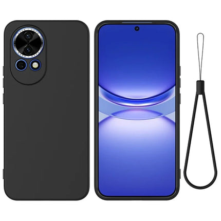For Huawei nova 12 5G Case Liquid Silicone Phone Back Cover with Hand Strap - Black