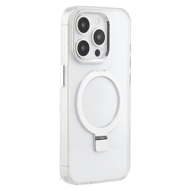 For iPhone 15 Pro Case Compatible with MagSafe Kickstand TPU + PC Clear Phone Cover - Silver