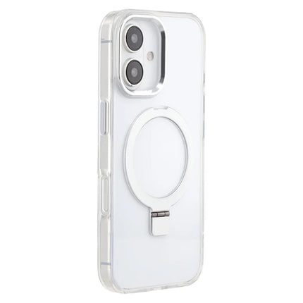 For iPhone 16 Case Compatible with MagSafe Kickstand TPU + PC Clear Phone Cover - Silver