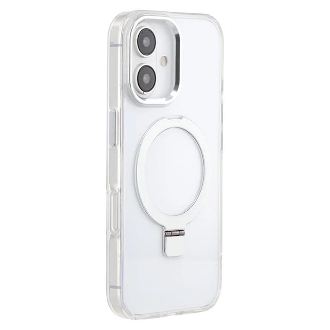 For iPhone 16 Case Compatible with MagSafe Kickstand TPU + PC Clear Phone Cover - Silver