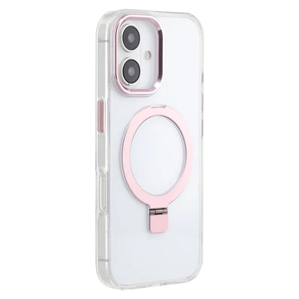For iPhone 16 Case Compatible with MagSafe Kickstand TPU + PC Clear Phone Cover - Rose Gold