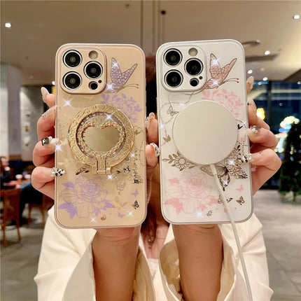 For iPhone 15 Pro Max Case Compatible with MagSafe TPU + PC Phone Cover Flower Butterfly Pattern