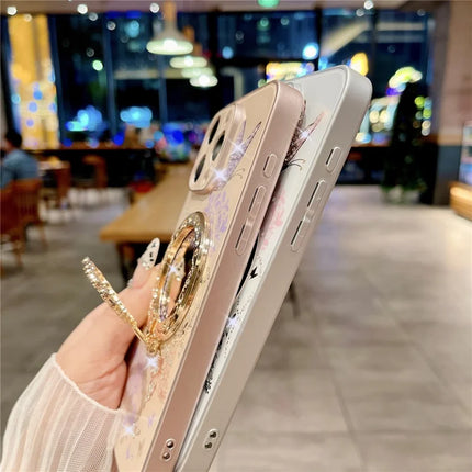 For iPhone 15 Pro Max Magnetic Case Heart Shape Kickstand TPU + PC Phone Cover Flower Butterfly Pattern