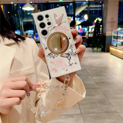 For Samsung Galaxy S23 Ultra Case Compatible with MagSafe TPU + PC Phone Cover Flower Butterfly Pattern