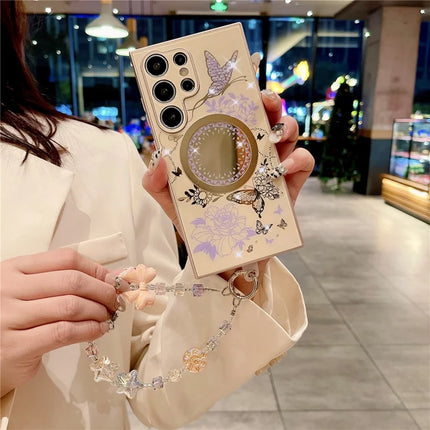 For Samsung Galaxy S23 Ultra Case Compatible with MagSafe TPU + PC Phone Cover Flower Butterfly Pattern