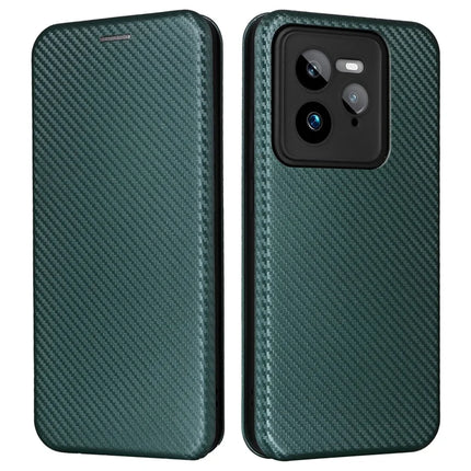 For Realme GT 7 Pro 5G Case Carbon Fiber Texture Drop-Proof PU Leather Phone Cover - Green