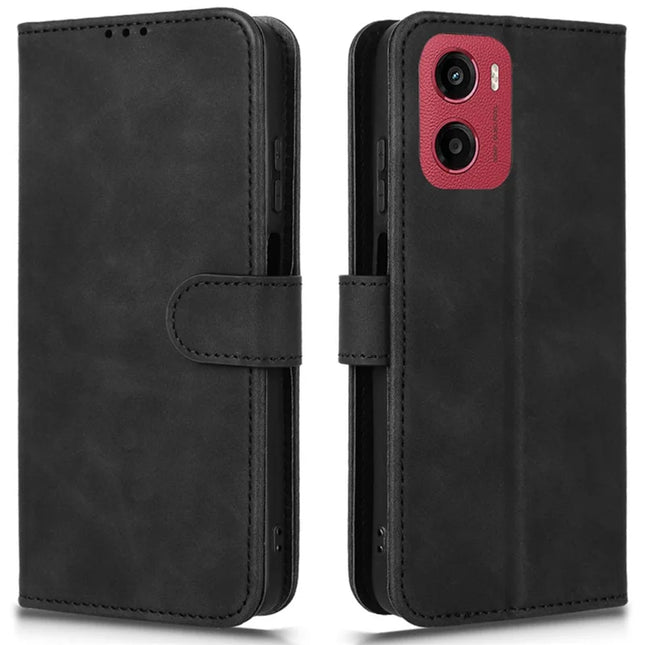 For Motorola Moto G05 4G Leather Case Skin Feel Anti Drop Wallet Flip Phone Cover - Black