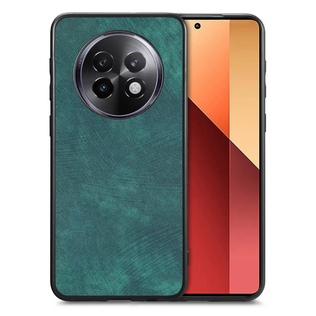 For Realme 13+ 5G Case Shockproof Slim Retro Leather Phone Back Cover - Green