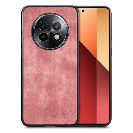 For Realme 13+ 5G Case Shockproof Slim Retro Leather Phone Back Cover - Pink