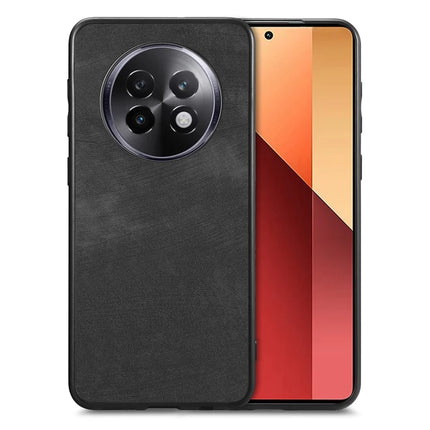 For Realme 13+ 5G Case Shockproof Slim Retro Leather Phone Back Cover - Black