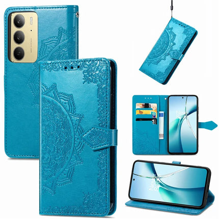 For Realme C75 Wallet Case Mandala Flower Leather Phone Cover Stand - Blue