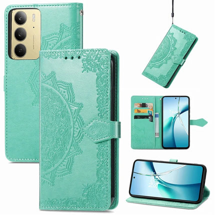 For Realme C75 Wallet Case Mandala Flower Leather Phone Cover Stand - Green