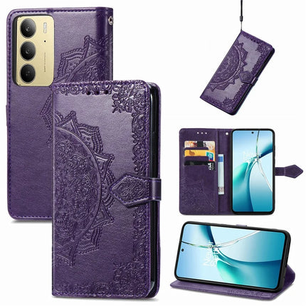 For Realme C75 Wallet Case Mandala Flower Leather Phone Cover Stand - Purple