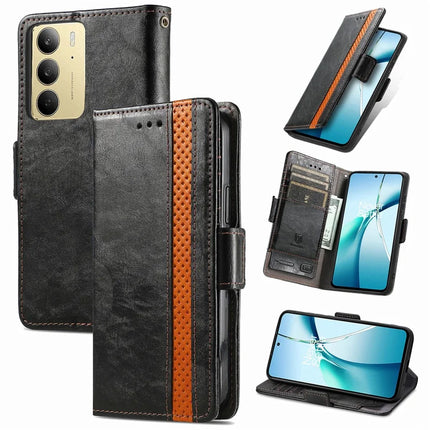 For Realme C75 Case CASENEO 002 Series RFID Blocking Leather Wallet Stand Phone Cover - Black