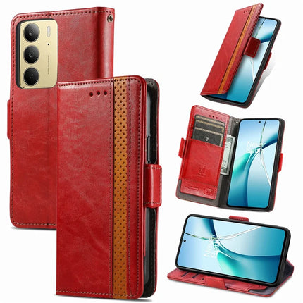 For Realme C75 Case CASENEO 002 Series RFID Blocking Leather Wallet Stand Phone Cover - Red