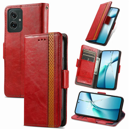 For Motorola Moto G55 5G Case CASENEO 002 Series RFID Blocking Leather Wallet Stand Phone Cover - Red