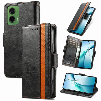 For Motorola Moto G35 5G Case CASENEO 002 Series RFID Blocking Leather Wallet Stand Phone Cover - Black