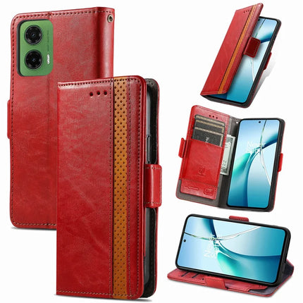 For Motorola Moto G35 5G Case CASENEO 002 Series RFID Blocking Leather Wallet Stand Phone Cover - Red
