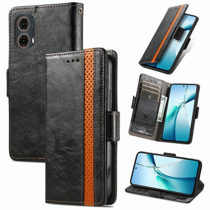 For Motorola Moto G45 5G Case CASENEO 002 Series RFID Blocking Leather Wallet Stand Phone Cover - Black