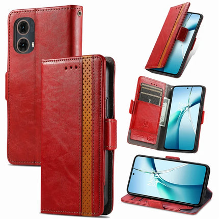For Motorola Moto G45 5G Case CASENEO 002 Series RFID Blocking Leather Wallet Stand Phone Cover - Red