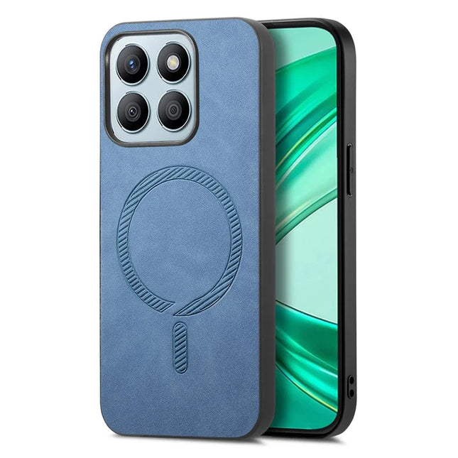 For Honor X8b 4G Leather Back Case Compatible with MagSafe Skin-touch Phone Cover - Blue