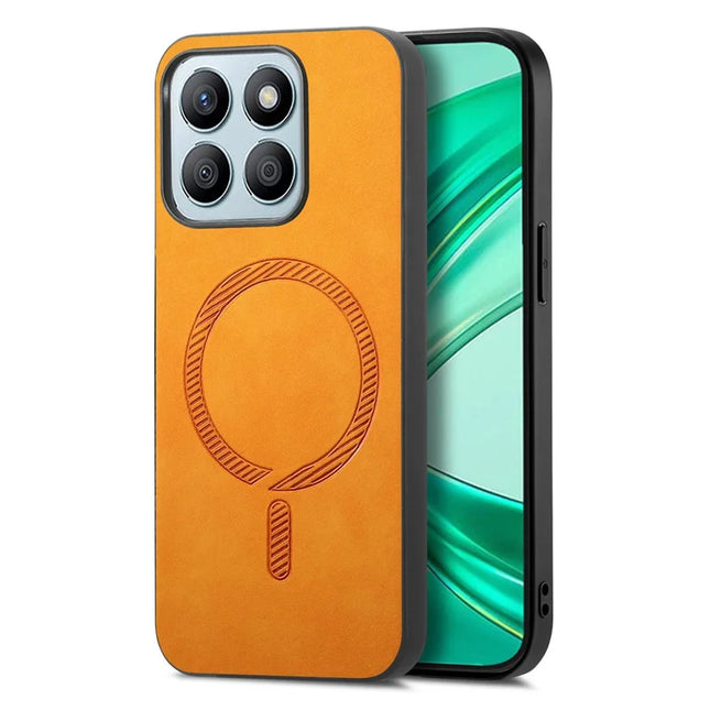 For Honor X8b 4G Leather Back Case Compatible with MagSafe Skin-touch Phone Cover - Yellow