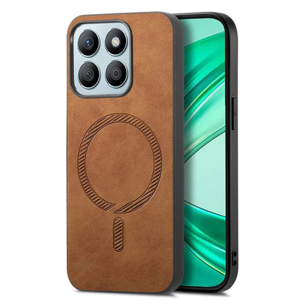 For Honor X8b 4G Leather Back Case Compatible with MagSafe Skin-touch Phone Cover - Brown