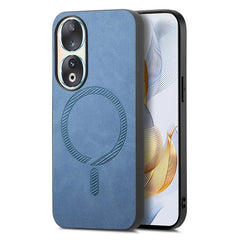 For Honor 90 Leather Back Case Compatible with MagSafe Skin-touch Phone Cover - Blue