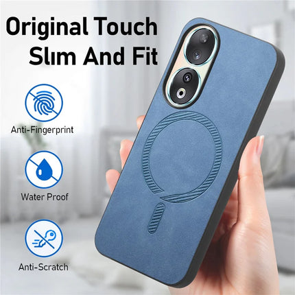 For Honor 90 Leather Back Case Compatible with MagSafe Skin-touch Phone Cover