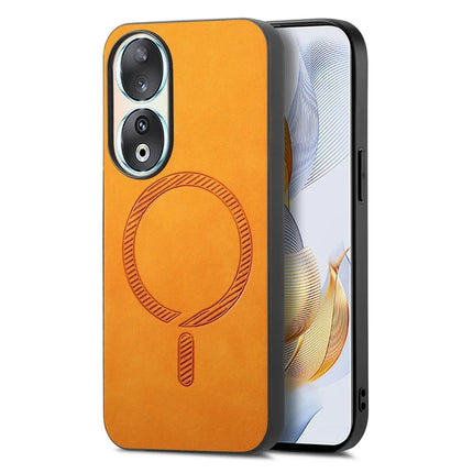 For Honor 90 Leather Back Case Compatible with MagSafe Skin-touch Phone Cover - Yellow