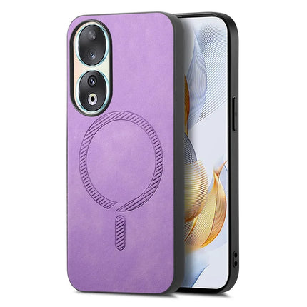 For Honor 90 Leather Back Case Compatible with MagSafe Skin-touch Phone Cover - Purple