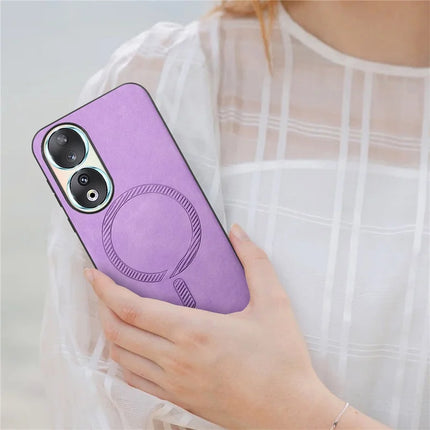 For Honor 90 Leather Back Case Compatible with MagSafe Skin-touch Phone Cover