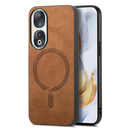 For Honor 90 Leather Back Case Compatible with MagSafe Skin-touch Phone Cover - Brown