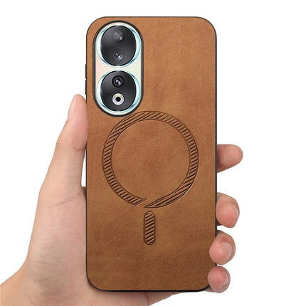 For Honor 90 Leather Back Case Compatible with MagSafe Skin-touch Phone Cover
