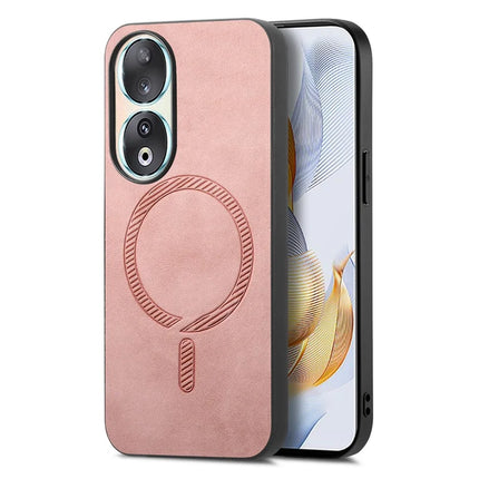 For Honor 90 Leather Back Case Compatible with MagSafe Skin-touch Phone Cover - Pink